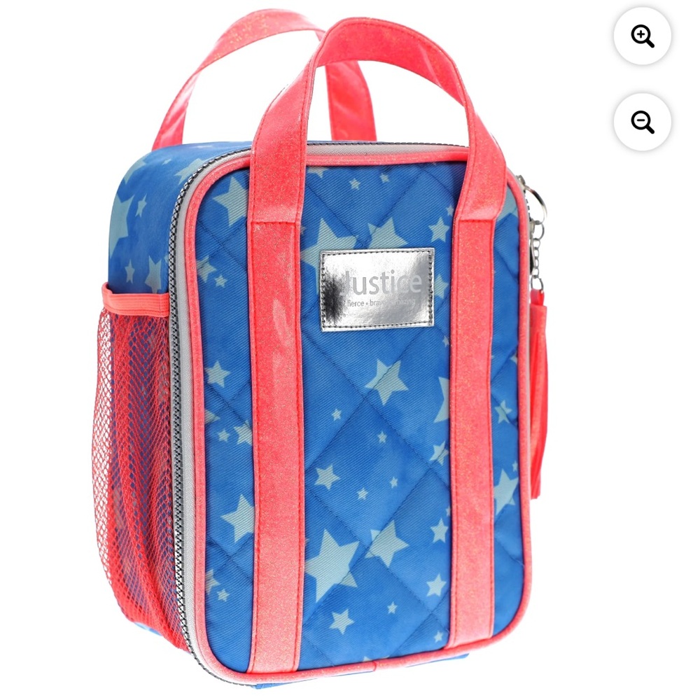 Justice Starry Blue Lunch Bag with Coral Highlights